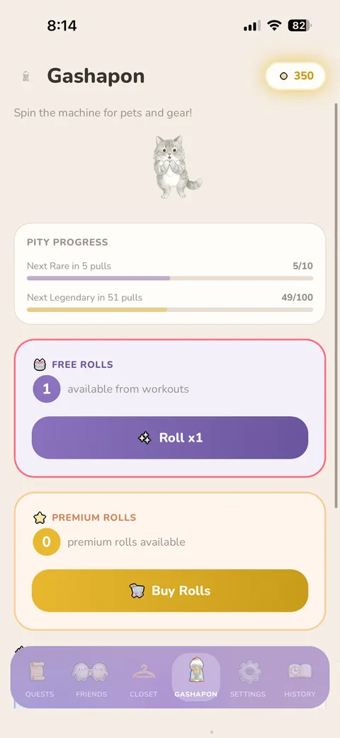 The Mariposas app revealing a new collectible watercolor pet from a Gashapon capsule after a workout